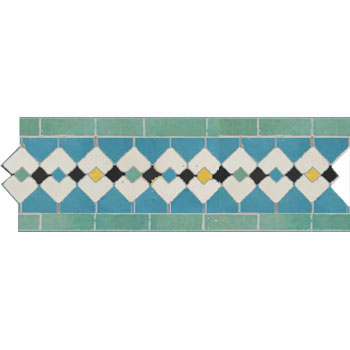Mosaic House Moroccan tile Sarout S 12-23-18-1-6 Light Green Turquoise Yellow White Black  zellige, mosaic, zellij, border, glaze, traditional, classic 